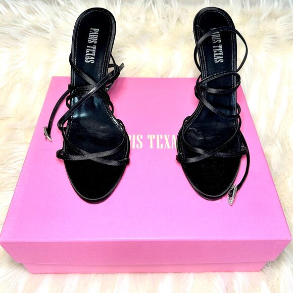Paris Texas Strappy Satin Sandals in Black – EU Size 40 (Fits Like US 9) - Picture 1 of 8